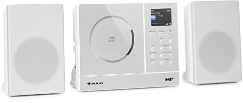Auna Radio Dab 2 Enceintes CD Bluetooth, Chaîne HiFi, Poste FM, Stéréo Portable, Écran LCD, MP3, AUX, Télécommande, Alarme Réveil, Lecteur CD, Mini Chaînes Hi-Fi, Câble