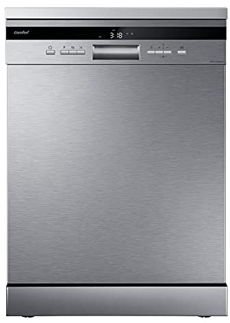 COMFEE' Freestanding Dishwasher FD1435E-X with 14 place settings, Full Size, Whisper Quiet 44dB, Wide LED Display, Delay Start, Half Load Function, Flexible Racks, Stainless Steel