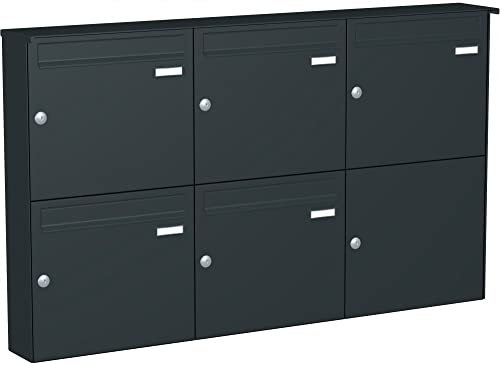 Max Knobloch Briefkastenanlage Aufputz mit eckiger Verkleidung Modell A1 Farbe RAL 7016 anthrazitgrau, Größe mit 5 Briefkästen