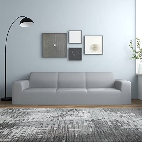 vidaXL Stretch Sofahusse 4-Sitzer Wiederverwendbar Sofabezug Sofa Abdeckung Überwürfe Universal Stretchhusse Sofaschoner Grau Polyester-Jersey