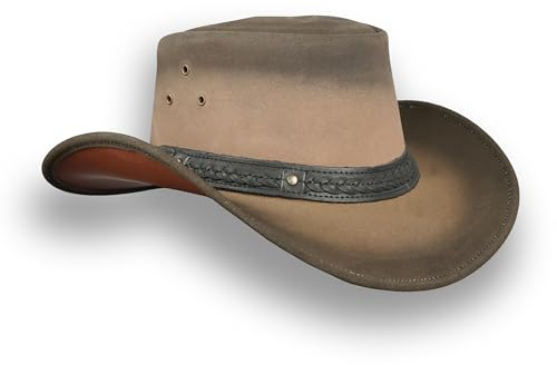 Leatherick Cowboy Australiano Unisex Stile Occidentale Due Toni Nero Marrone Outback Vera Pelle Australiana Bush Cappello (M)