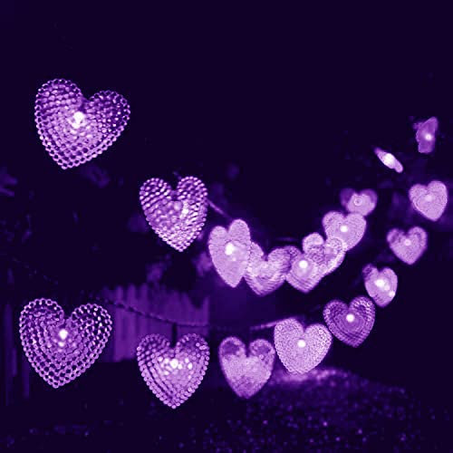 SUAVER Solar Heart String Lights 15.7ft 20LED 8 Modes Solar Fairy Lights,Waterproof Heart Hanging Lights Outdoor Atmosphere Lights for Gardens,Lawn Patio,Festival,Wedding Party Decoration (Purple)