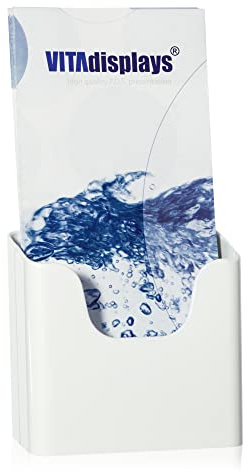 VITAdisplays DIN lang Tischprospektständer, Flyerständer, weisser Flyerhalter und Tisch-Prospekthalter, Prospektständer, Tisch-Prospektständer für DL trifold-Flyer, Prospekte, optionale Wandmontage