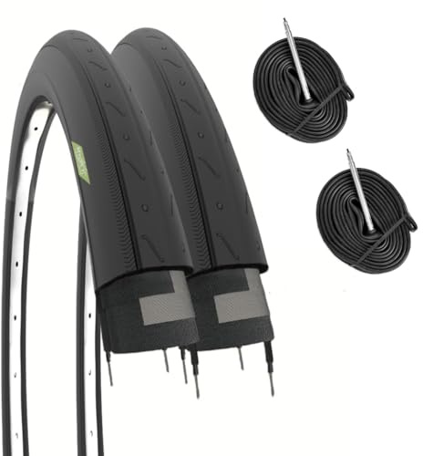 2 pneus 700 x 23 C (23 – 622) + chambres pneumatiques pliantes pour vélo course route route route (chambre valve 48 mm, valve Presta française)