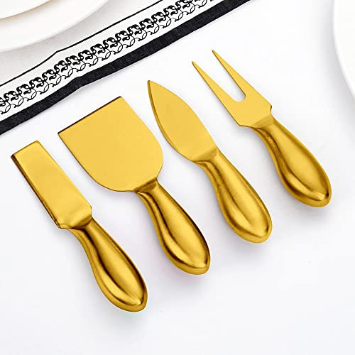 4-teiliges Edelstahl-Käsemesser-Set, Käsemühle, Schneidegabel, Schneiden von Käse, Pizza, Kuchen, Besteck, Küchenwerkzeug(Gold)