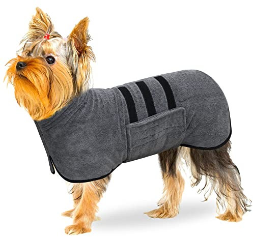 BASVII Hundebademantel aus Mikrofaser, Bademantel Hund Extra SaugfäHig und Schnell Trocknendes mit Klettverschluss und Verstellbarem Schrumpfband, für Große Mittel und Kleine Hunde