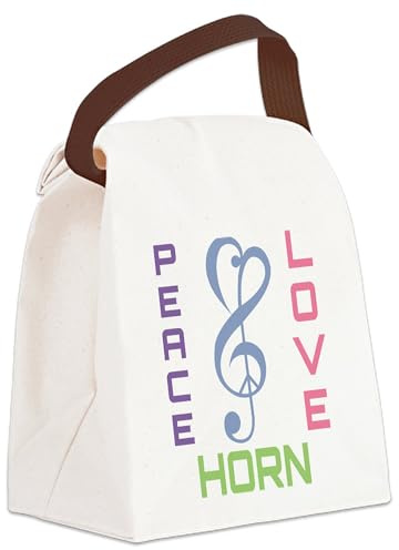 CafePress Peace Love French Horn Music Canvas Lunch Bag with Strap Handle