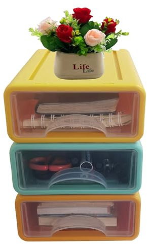 Aziticy Schreibtisch Organizer 3 Stück Stapelbare Schubladenboxen Büro Schubladencontaine Organizer Schubladen Aufbewahrungsbox für Schreibtische, Schminktische, Büros (Multicolor-17 * 25 * 7.5cm)