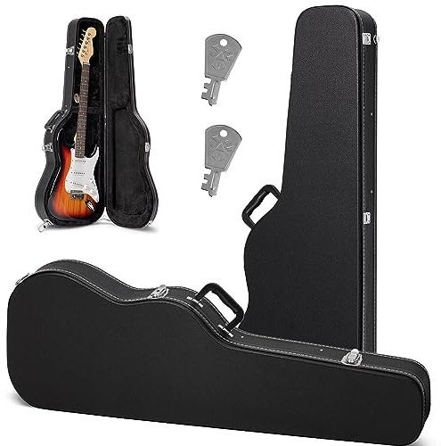 CAHAYA E-Gitarre Hartschalen Gitarrenkoffer - Gefütterter Gitarren Schatulle - Robuster PU E-Gitarren Koffer mit Sicherheitsverschluss für Standard E-Gitarre Schwarz CY0343