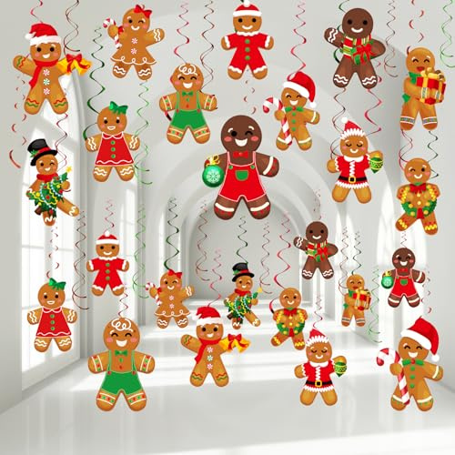 Namalu 54 Stück Weihnachtliche Hängende Wirbel Dekorationen Lebkuchenmann Spiral Girlanden Set Zuckerstange Bonbon Hängende Decke Luftschlangen Frohe Weihnachten Anhänger Deko (Lebkuchenmann)