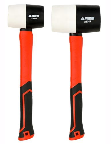 ARES 23059 – 2-Piece Fiberglass Handle Double Faced Soft Mallet Set – Rubber Mallets Deliver Softened Strikes for Delicate Materials - Woodworking, Automotive, and More