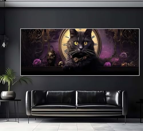 Diamond Painting XXL Groß 150x50 cm Diamant Painting Bilder Schwarze Katze Diamond Art Painting Kits,DIY Basteln Erwachsene Malen Nach Zahlen Full Diamant Painting Stickerei Set Home Dekor (Mond) U309