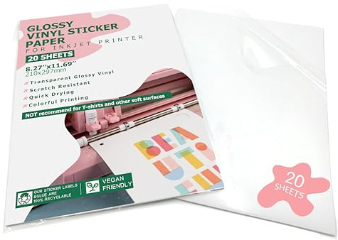 Papier autocollant en vinyle pour imprimante à jet d'encre, A4, non étanche, transparent, brillant, papier imprimable autocollant en vinyle, autocollants en vinyle imprimables pour créer des