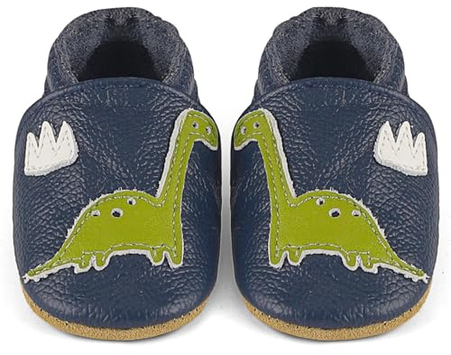 LACOFIA Baby Soft Leather Shoes Anti-Slip Soft Infant Boys Girls Slipper Crib Shoes First Walkers Green Dinosaurs 12-18 Months