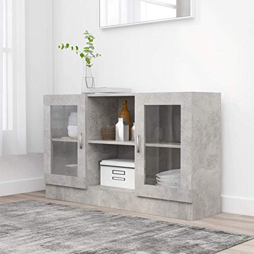 Chaduof Vitrinenschrank, Vitrine, Wandschrank, Schrank Regal, Glasregal, Glasvitrine Stehend, Eckvitrine, Manga Regal, Betongrau 120x30,5x70 cm Spanplatte