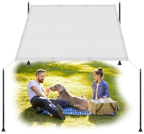 Sonnensegel Sonnenschutz Garten 3.2 x 6 m Balkon Sichtschutz, Wasserdicht 98% UV Schutz inkl Befestigungsseile für Garten Terrasse, Weiß