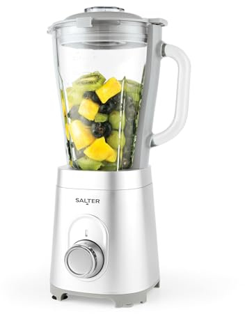Salter Standmixer Glas 1,5L, Smoothie Maker & Mixer für Küche, Hochleistungsmixer mit Pulsfunktion, Blender Mixer mit Glasbehälter & Edelstahlklinge, 2 Geschwindigkeiten, 600W, Silber