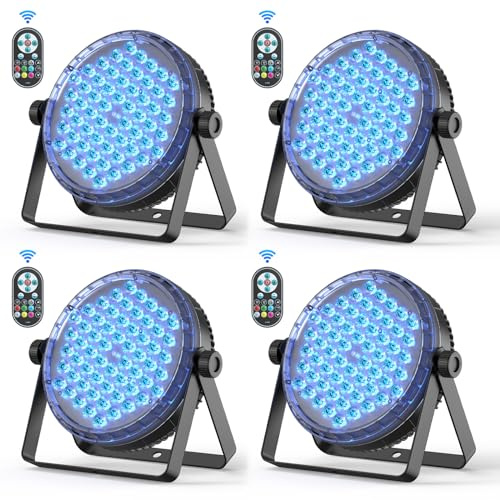 Rtktoup 4PCS 60 x 2W Lampe de Scène, RGBW 4 en 1 Par LED Éclairage de Scène DMX 8CH Stroboscope avec Télécommande, Lumière Soiree Par pour DJ, Fête, Show, Noël, Halloween, Mariage
