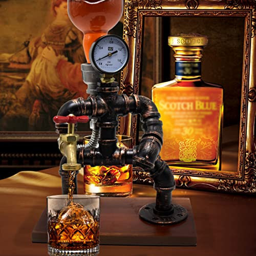 Steampunk Whiskey Dispenser Industrial Style Bar Stand for Liquor with Faucet Shape Bottle Personalized Alcohol Holder for Whiskey Drink Dispensers