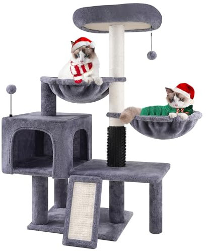 Roypet Multi Level Cat Tree with Condo and Two Hammocks, Cat Tower with Scratching Posts and Scratching Pads, Play Towers and Trees for Cats, Grey(New)
