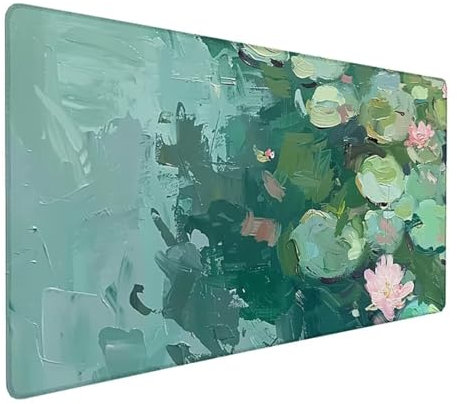 Green Large Mouse Mat, 900 x 400 x 3 mm Extended Gaming Mouse Pad Lotus Desk Mat With Non-Slip Rubber Base, Waterproof Soft Cloth Mousepad, Stitched Edges Desk Pad for Home Office, Gifts for Men Z-909