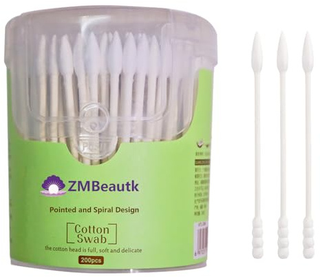 Akliocss Lot de 200 cotons-tiges à double pointe en spirale multi-usages sûrs très absorbants pour nettoyage hygiénique