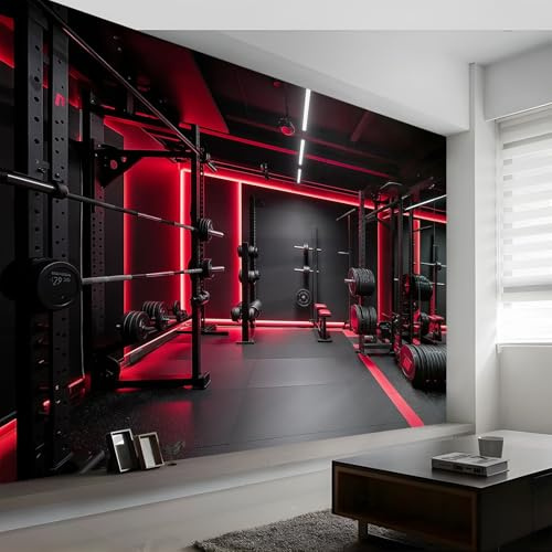 Fototapete Modern Fitness Kraft Schwarz Rot 350 X 256 Cm(Wxh) Panorama-Wandbild Für Wohnzimmer Und Kinderzimmer | 3D-Effekt Vliestapete Mit Uv-Beständigkeit - Premium Wanddeko & Tapete