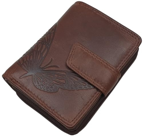 Kleine Rindleder Damen Geldbörse mit RFID & NFC Schutz (Braun)