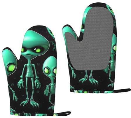 Aliens Oven Mitts Set of 2 Heat Resistant Silicone Oven Gloves with Soft Lining Non-Slip Kitchen Cooking Mitt Long Waterproof Potholders Kitchen Essentials