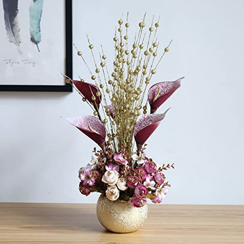 Bouquet artificiel Faux fleurs roses artificielles avec vase en céramique, fausses fleurs en soie, convient pour la maison, la fête de mariage, la décoration de Noël Fleurs artificielles (Couleur: A)