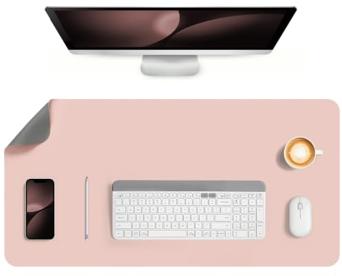 Jumdast Schreibtischunterlage, doppelseitige rutschfeste Schreibunterlage | Multifunktionales Office Mausepad Laptop Tischunterlage Schreibtischunterlage Leder Schreibtischmatte (80 x 40 cm, Grau Rosa)