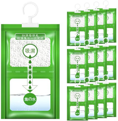 POWZOO Entfeuchter Schrank,12 Pack Kleiderschrank x 100g(1.2KG),Hänge Luftentfeuchter,Moistureproof Desiccant Bag(Luftentfeuchter Granulat für Küche/Bad/Schrank/Auto/Schlafzimmer)Hanging Dehumidifier
