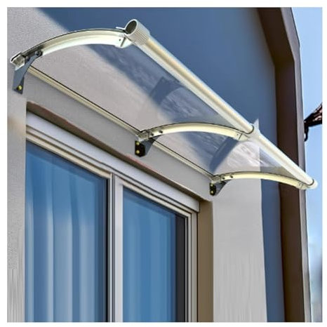 Baldacchino curvo impermeabile trasparente per porte e finestre, resistente base in acciaio al carbonio, tendone parasole di grandi dimensioni 140 x 150 cm