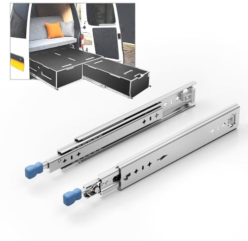 GEYUESI Locking Heavy Duty Drawer Runners 600mm Up to 110kg Capacity Ball Bearing Full Extension Slides with Lock Side Mount Glides for Workshop Van Storage, #H53-D-24, 1 Pair