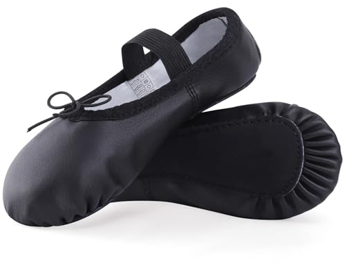 ZDQ Ballet Shoes for Girls Leather Full Sole Dance Shoes Women Flats Ballet Slippers for Toddler Kids Adults