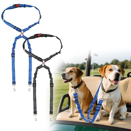 2 Pack Dog Seat Belt Tether for Golf Cart, Pet Dog Seat Belt Harness for Car, Adjustable Golf Dog Collar Leash for Golf Cart Pet Safety Protection to Prevent Accidental Injury