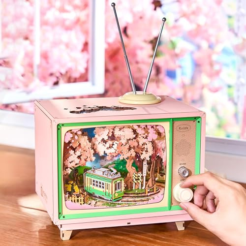Rolife modellbyggsats speldosa Sakura drömresa gör-det-själv miniatyr hus kit med körsbärsblommor scen trä dockhus för dekoration för hem och bokhylla födelsedagspresent för henne