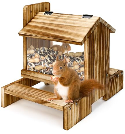 Holz-Eichhörnchen-Futterstelle für draußen - Futterhaus für Eichhörnchen und Streifenhörnchen Chipmunks