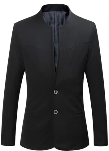 Sakko Herren Stehkragen, Blazer Herren Slim Fit, Einfarbig Anzugjacke 2 Knöpfe Casual Leicht Anzug Jacke Modern Anzugsakko Freizeitjacke mit Taschen Sportsakko Herrenanzug Für Büroarbeit & Freizeit