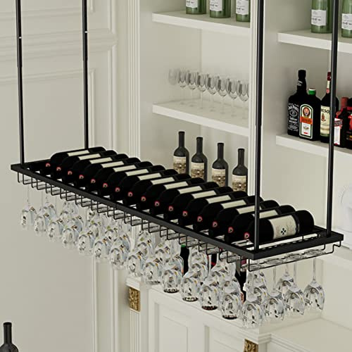 DUANHOZ Portabottiglie sospeso con portabicchieri e ripiano, portabicchieri in Metallo, portabottiglie da soffitto, Altezza Regolabile, unità Bar, calici da Champagne, portabicc