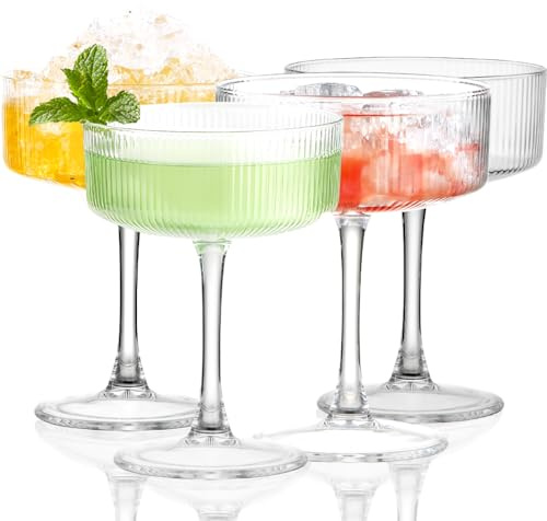 Vessyn Martinigläser,Gestreiftes Tassenset 4er-Set,Martiniglas 284ml, Retro-Tassen,Einzigartiges Martini, langer Stiel, klassisches Trinkgläser Perfekt für Cocktails,Wein,Champagner als Geschenk
