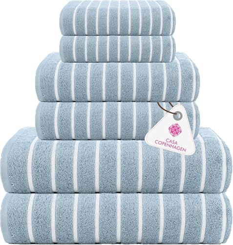 Casa Copenhagen, 6teiliges Designer Handtuch Geschenkset aus 100% ägyptischer Baumwolle Staubblau, 600 g/m² (2Badetücher, 2Handtücher, 2Waschhandschuhe) Geschenkbox für Damen & Herren