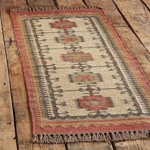 Ripaz Vogue - Tappeto Kilim di lana juta vintage – Tappeto durevole artigianale per arredamento moderno casa 60 x 180 cm (2x6 piedi)