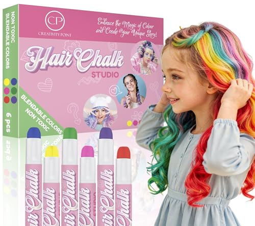 Creativity Point Hair Chalk Gift for Girls - 6 Pens Temporary Non-Toxic Easy Washable Hair Dye Colorful, Pens, Gift Birthday Party Girls, Multicolour