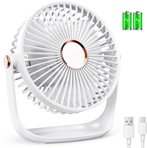 iNeibo Desk table fan,USB-type C 2400mAh Battery Powerful and Quiet Small Desk Fan,Dual 360° Mini USB Fan, with1.5M cable Rechargeable and Silent Operation for Home,Office,School and Outdoor(White)