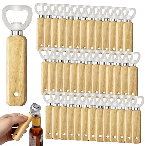Gravierbare Flaschenöffner aus Holz, 40 Stück Hand-Bieröffner | Uncle Paul Edelstahlköpfen und Aufhängeloch – Individuelle Gestaltung für Zuhause, Bar, Partys und Geschenke KH1340