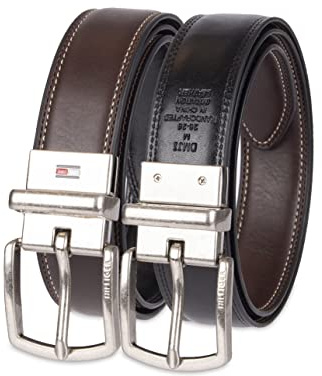 Tommy Hilfiger Big Boys Two in One Reversible Dress Belt, Braun/Schwarz, L