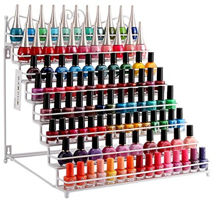 P&B Support en métal pour vernis à ongles, 80 bouteilles de vernis à ongles, 8 niveaux, étagère de rangement pour flacons d'huiles essentielles, parfum (blanc)