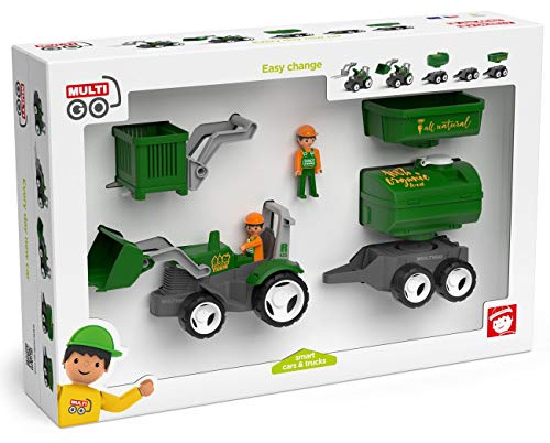 Multigo Bauernhof Traktor-Set 4in1 mit Anhänger Frontlader Figur Tankwagen mit austauschbaren Aufbauten
