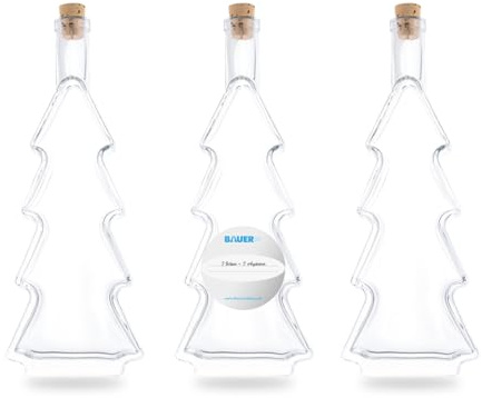Flaschenbauer - 3 x Leere Glasflaschen 500ml Tannenbaum: Glasflaschen mit Korken verwendbar als kleine Flaschen zum Befüllen, Leere Schnapsflaschen 500ml, Weihnachtsgeschirr, Inklusive Etikett